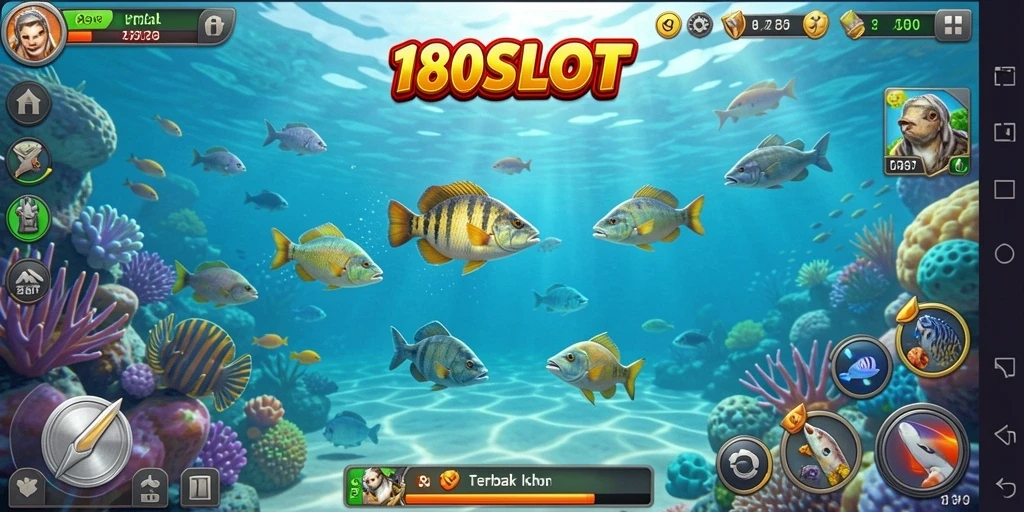Screenshot gameplay 180SLOT menunjukkan aksi seru menembak ikan.