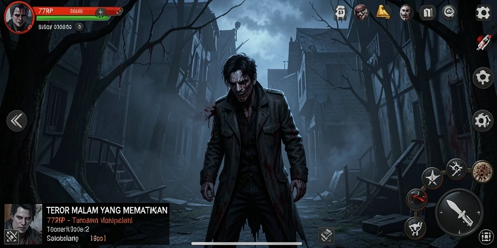 Screenshot gameplay menakutkan dari 77RP dengan suasana Horror yang mencekam.