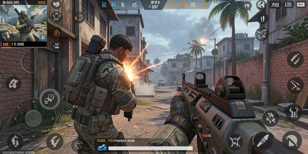 Tampilan gameplay mendebarkan di 8G8G dengan aksi FPS.