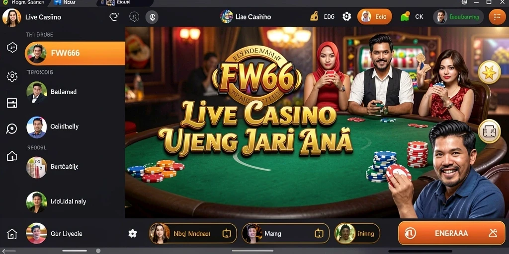 Screenshot gameplay FW66 menampilkan dealer langsung dalam suasana kasino nyata.