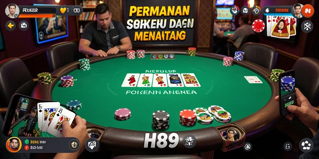 Screenshot H89 menampilkan momen seru permainan Poker yang mendebarkan.