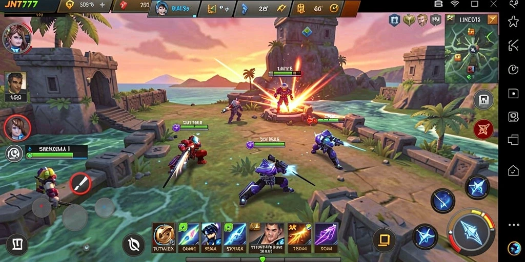 Tampilan gameplay JNT777 yang menunjukkan aksi pertempuran strategis.