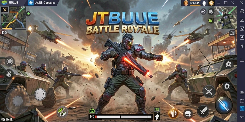 Gameplay JTBLUE yang intens dalam pertempuran Battle Royale.