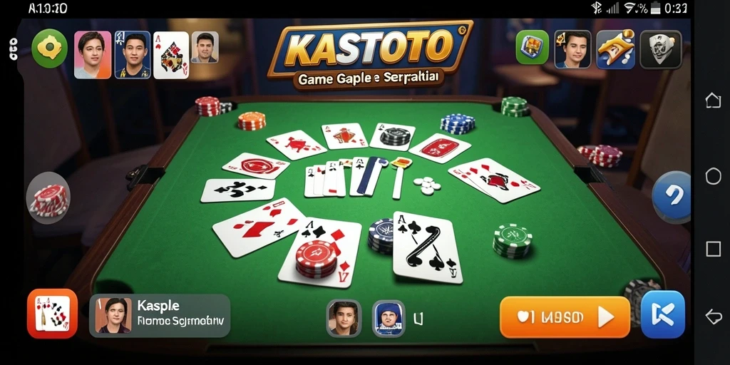 Screenshot utama KASTOTO menampilkan gameplay Gaple yang seru dan interaktif.