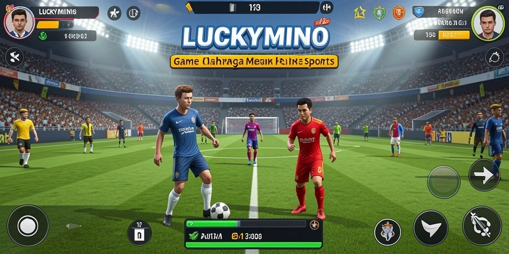 Screenshot LUCKYMINO menampilkan pertandingan olahraga yang seru dan dinamis.