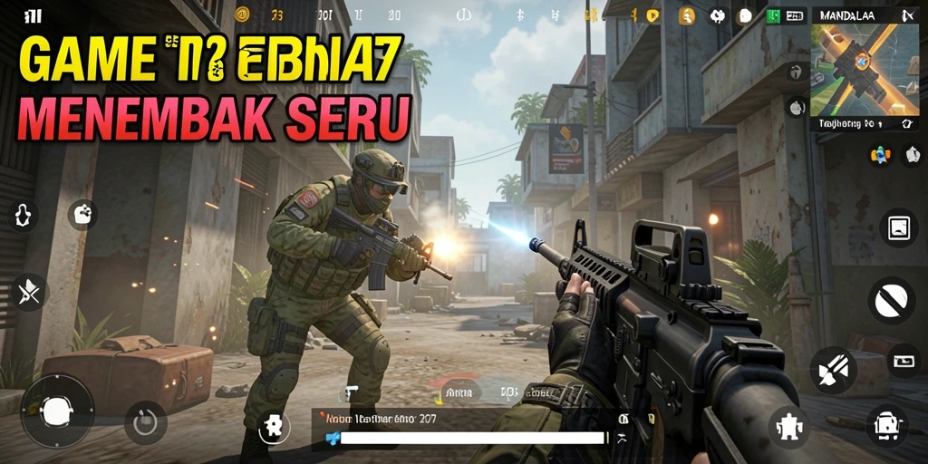 Tangkapan layar utama gameplay MANDALA77 menampilkan aksi menembak yang intens.