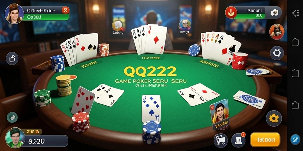 Screenshot gameplay QQ222 yang menampilkan pertempuran seru di meja Poker.