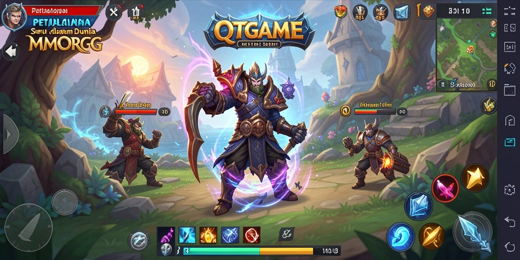 Tampilan gameplay QTGAME yang epik dalam pertempuran MMORPG.