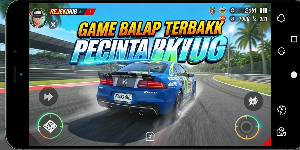 Screenshot gameplay dari REJEKIHUB menunjukkan aksi balapan yang mendebarkan.