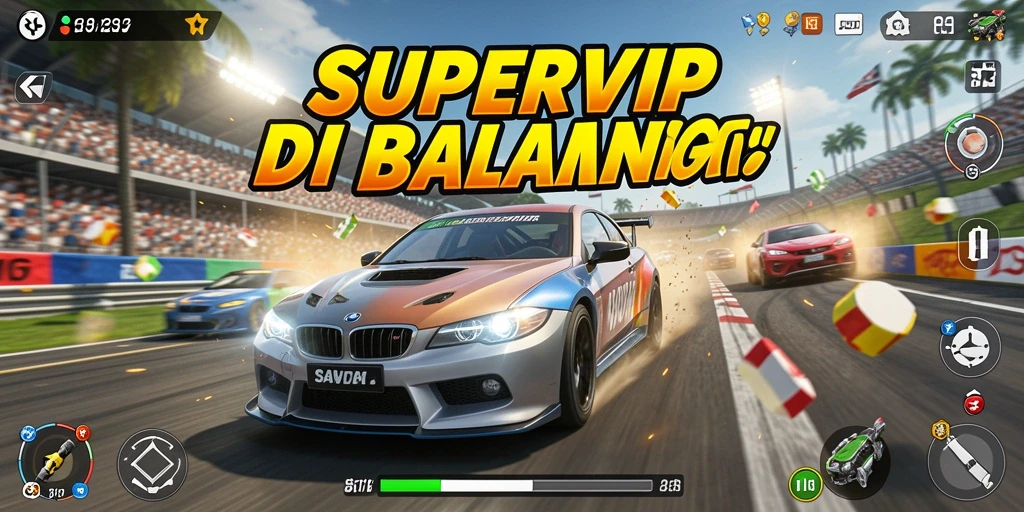 Gambaran menegangkan dari gameplay balapan di SUPERVIP.