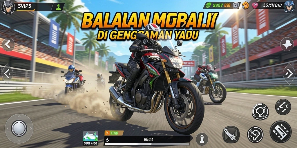 Tampilan gameplay seru balapan motor SVIP5 dengan trek yang menantang.