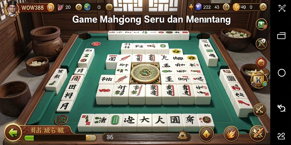 Screenshot utama WOW388 menampilkan gameplay Mahjong yang mendebarkan.